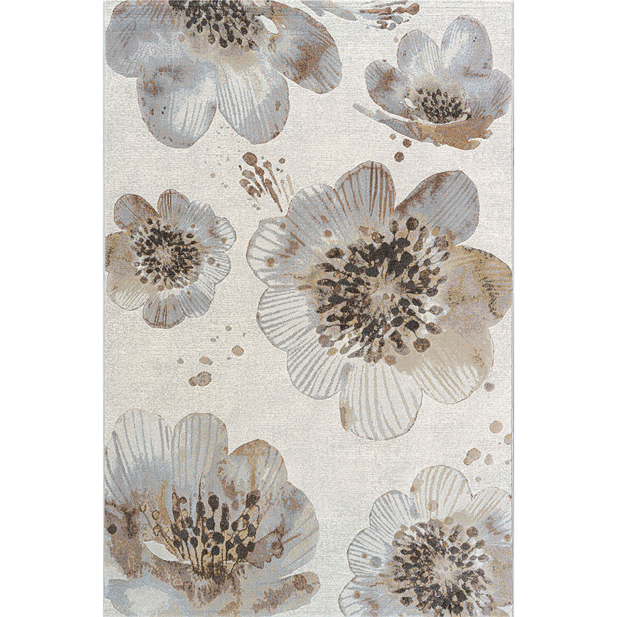 Релефен Килим Argentum Сивокафяви Цветя Кремаво Стандартен / 160 х 230