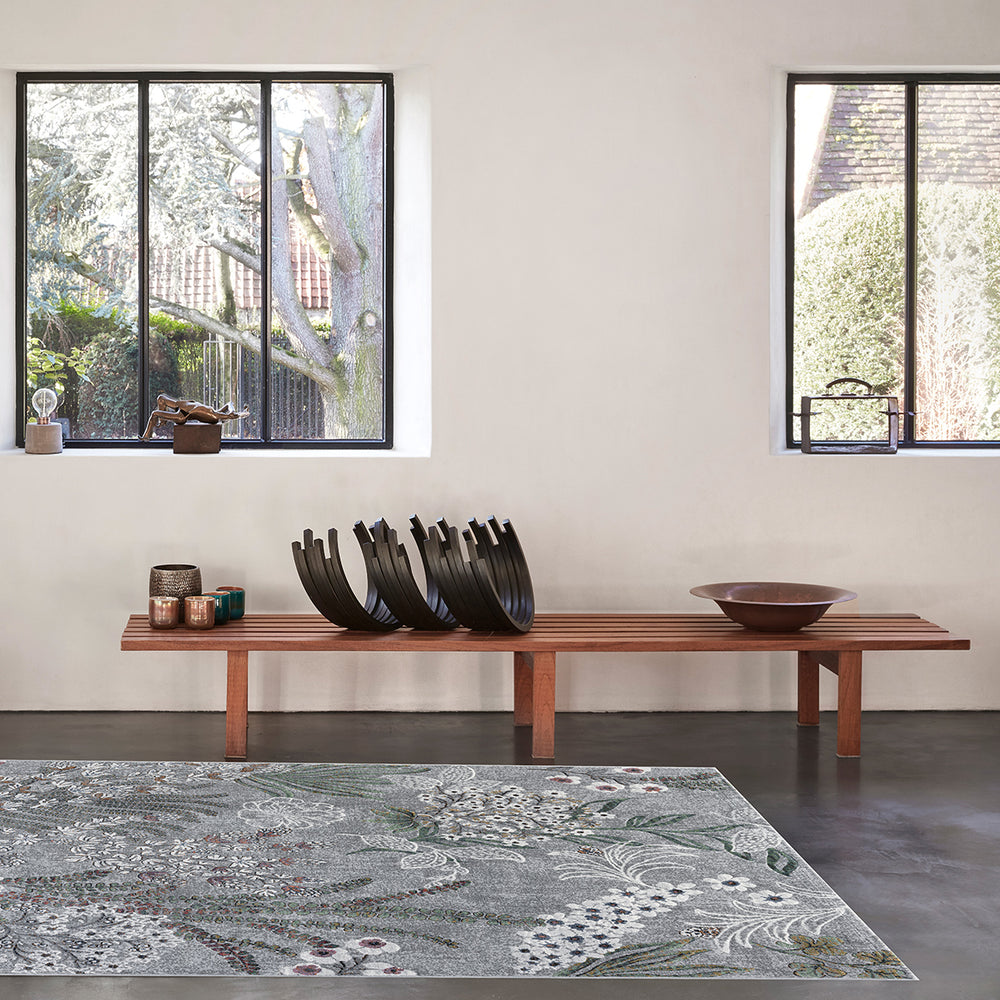 Релефен Килим Аргентум Диви цветя Сиво Стандартен / 200х290