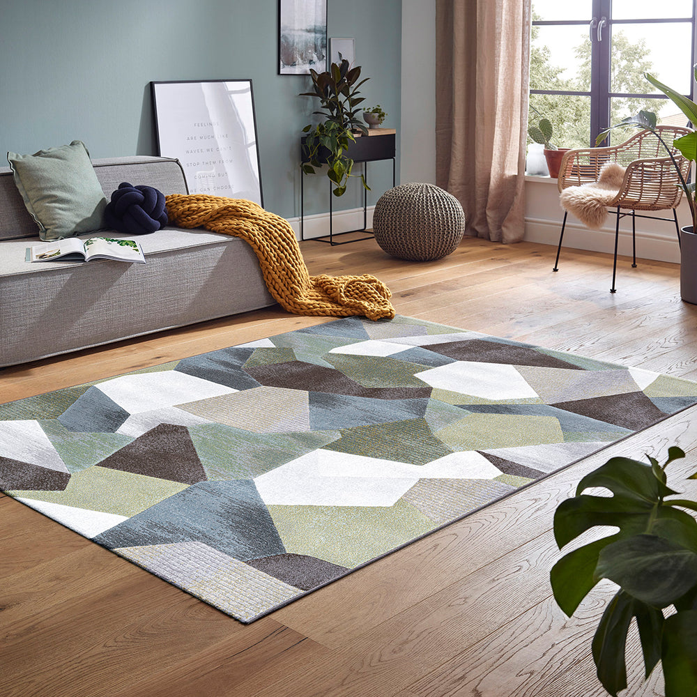 Релефен Килим Аргентум 3D фигури Зелено Стандартен / 200х290