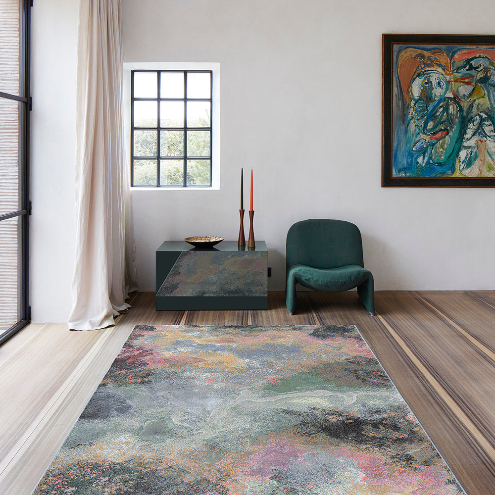 Релефен Килим Аргентум Галактика Зелено розово Пътека / 080х150