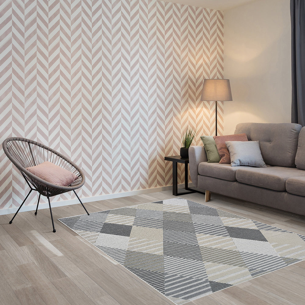 Релефен Килим Туид Ромбове Сиво синьо Стандартен / 135 х 195