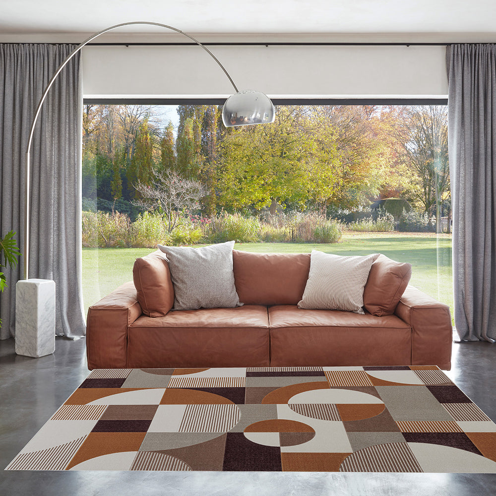 Модерен Килим Милано Кръгове квадрати Оранжево Стандартен / 200 х 290