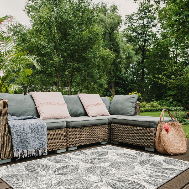 Двулицев Килим Brussels -Клонки листа Сиво вътре/вън