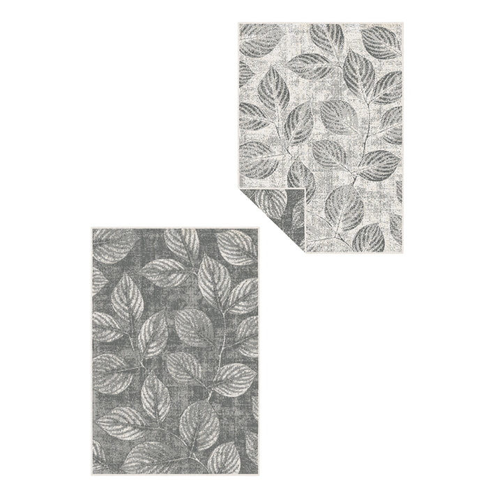 Двулицев Килим Brussels -Клонки листа Сиво вътре/вън
