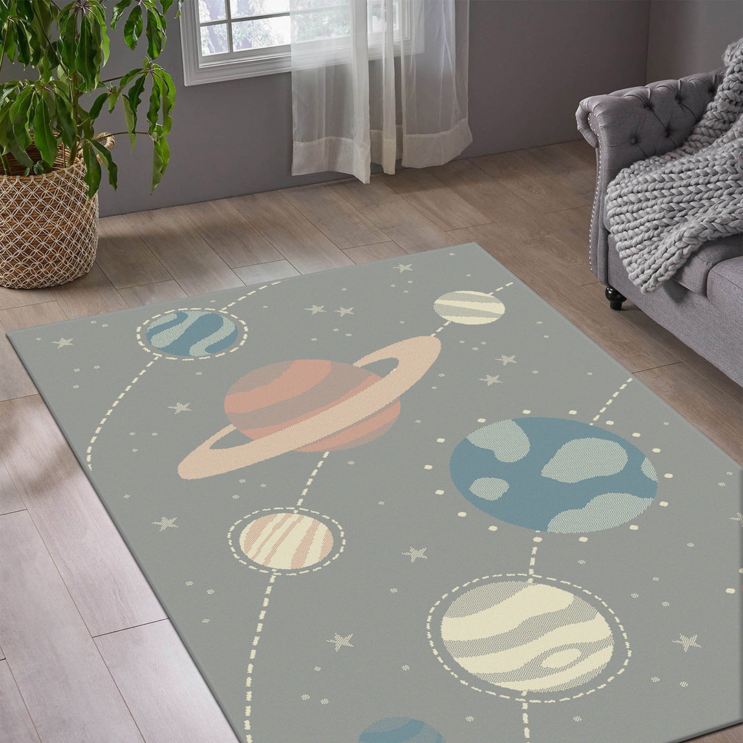 Children's Rug Leni 120/170 cm for Children's Room-Planets Gray
