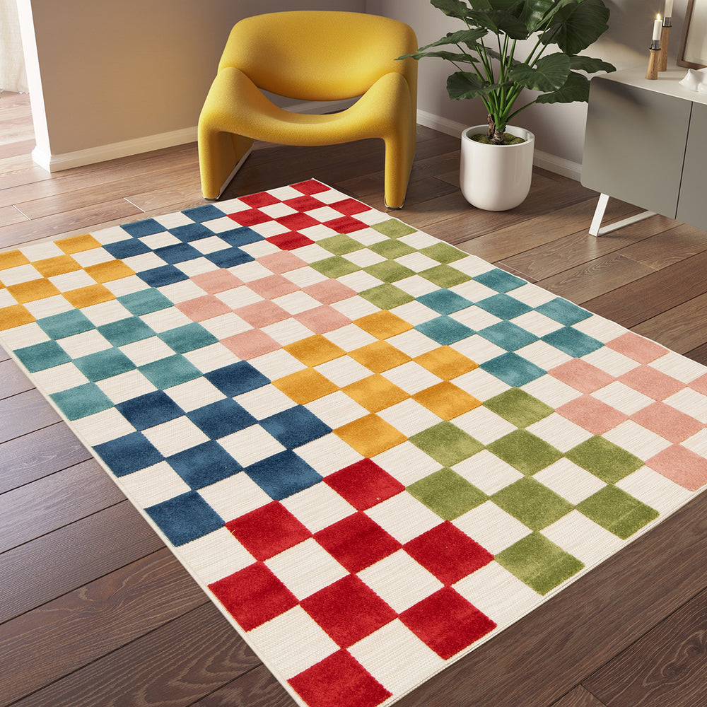 Релефен 3D Килим Мамбо Цветни квадрати вътре/вън Стандартен / 120 х 170