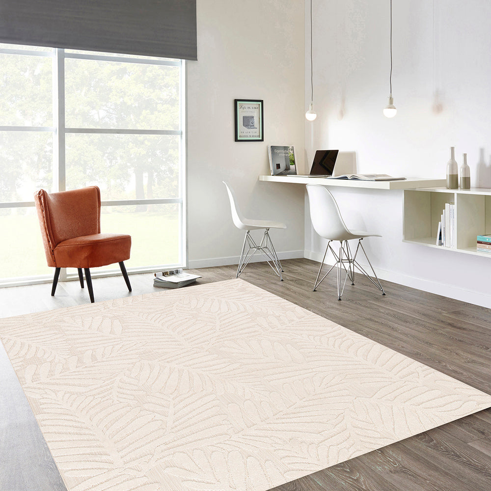 Релефен 3D Килим Мамбо Бежови листа за вътре/вън Стандартен / 120 х 170