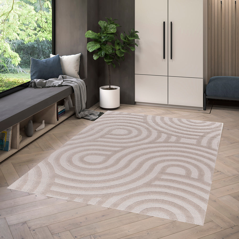Релефен 3D Килим Извивки Бежово Лекси Стандартен / 120 х 170
