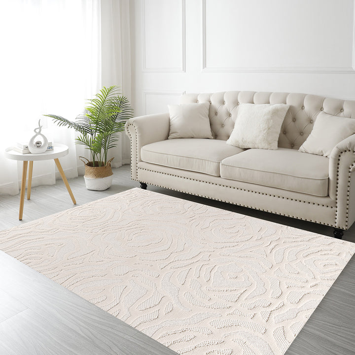 Релефен 3D Килим Релефни рози Кремаво Лекси Стандартен / 200 х 290