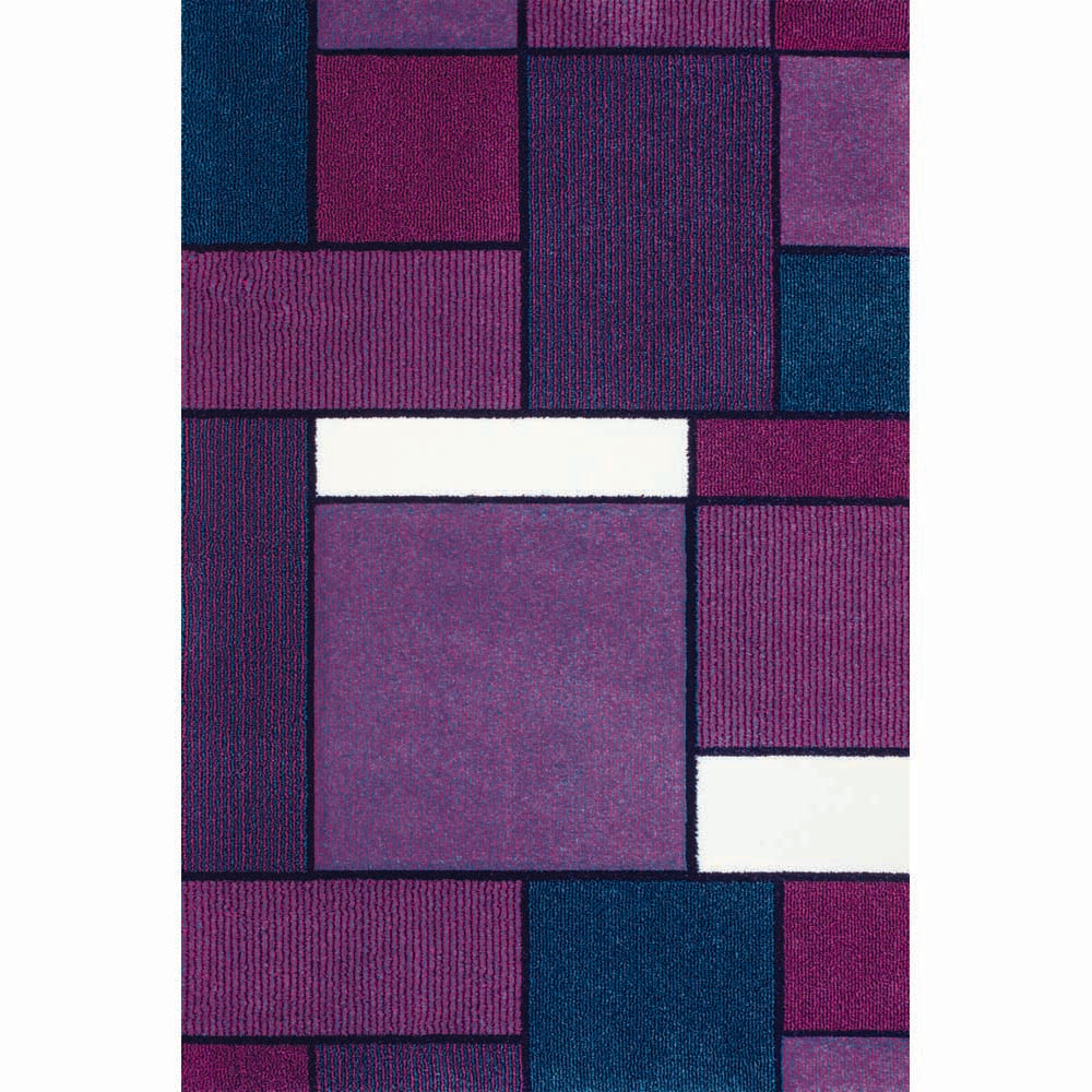 Embossed Carpet Impression 120/170 cm for Living Room Bedroom Children's Room -Squares Purple-Blue