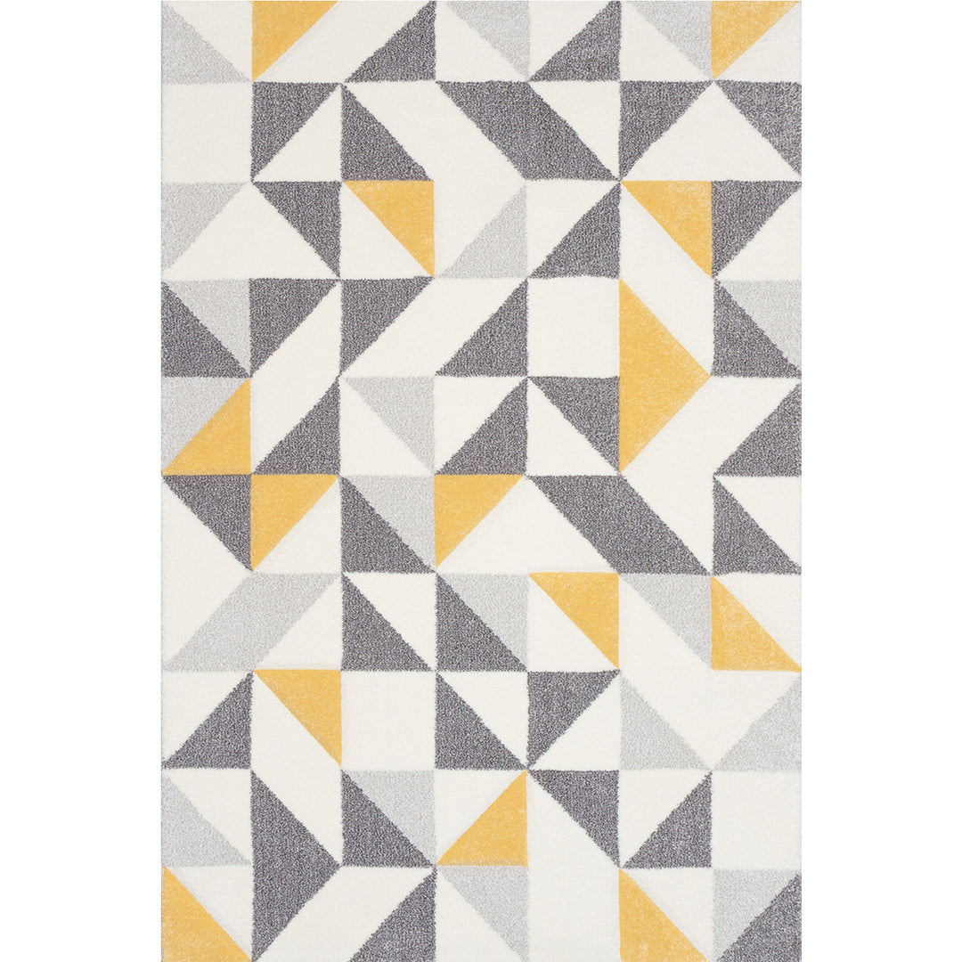 Embossed Carpet Pastel Kids Room Triangles Yellow Gray