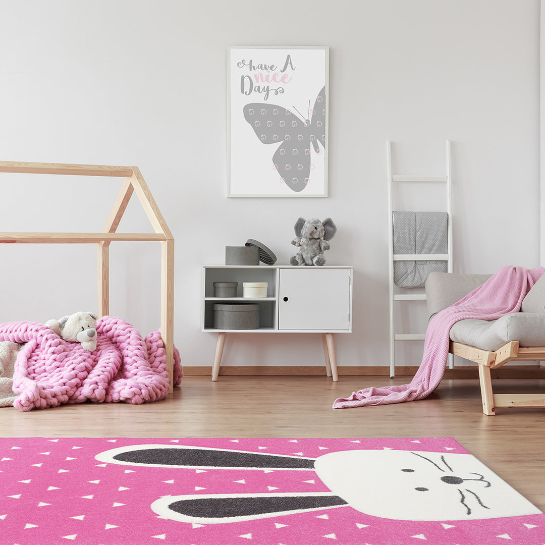 Children's Embossed Carpet Pastel Kids Bunny Pink
