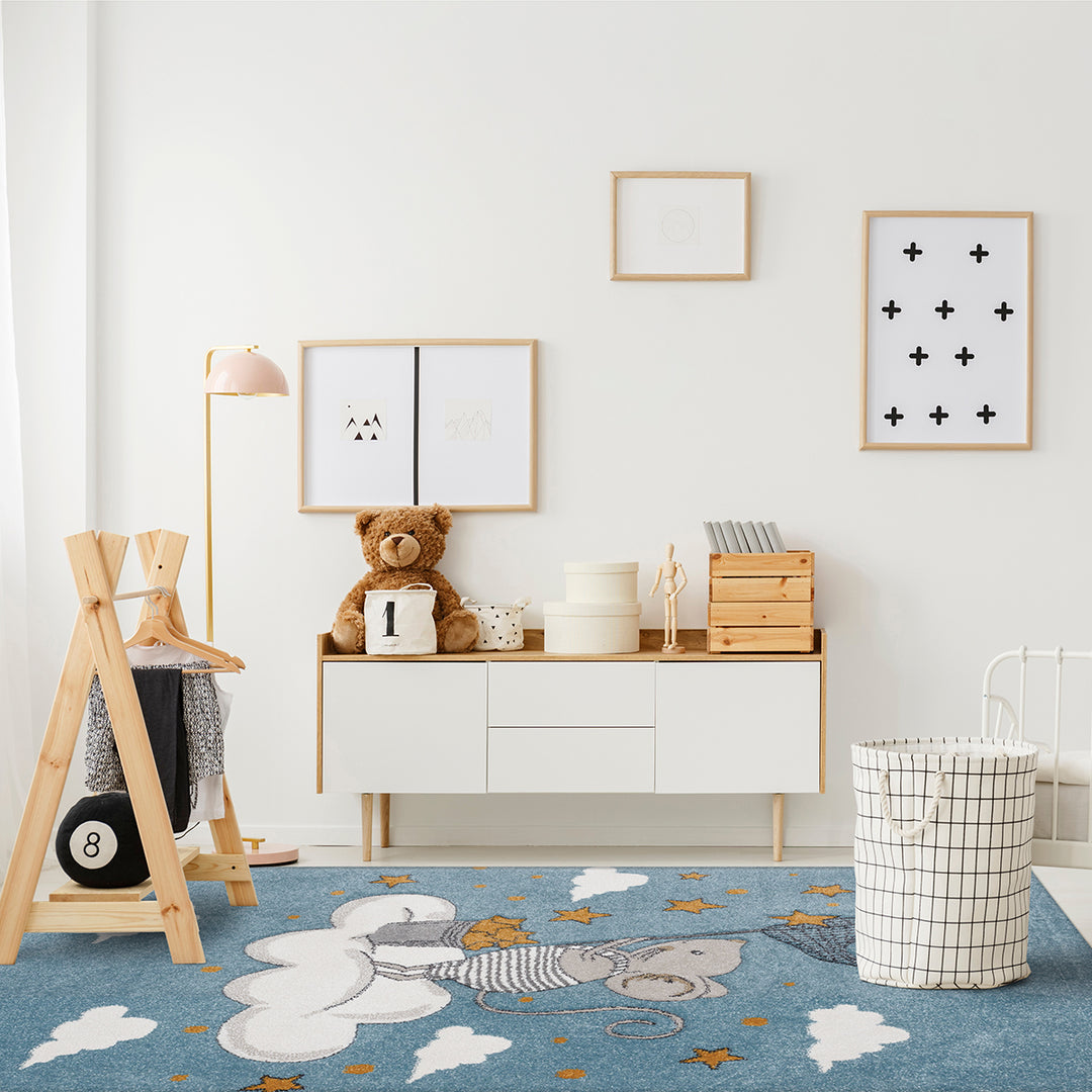 Children's embossed carpet Vegas Kids 120/170 cm for Children's room - Mouse stars Blue