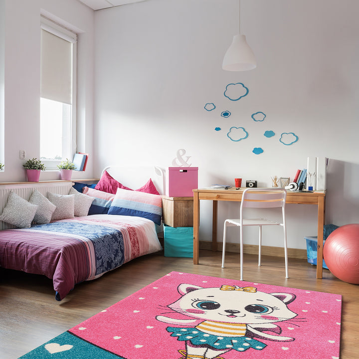 Children's Play Rug 120/170 cm for Children's Room - Ballerina Kitten Pink