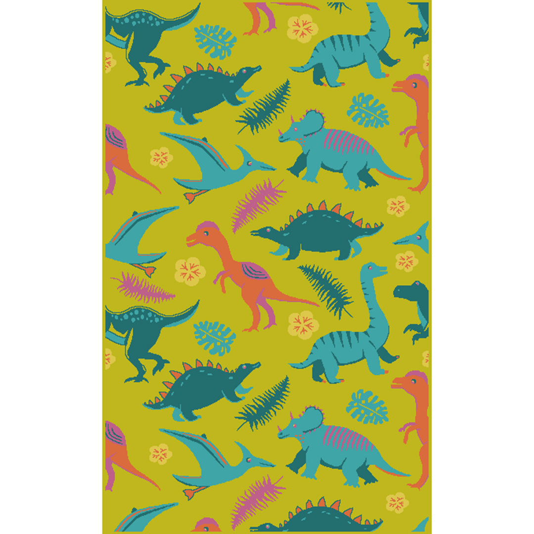 Children's Play Rug 80/150 cm for Children's Room - Dinosaurs Green