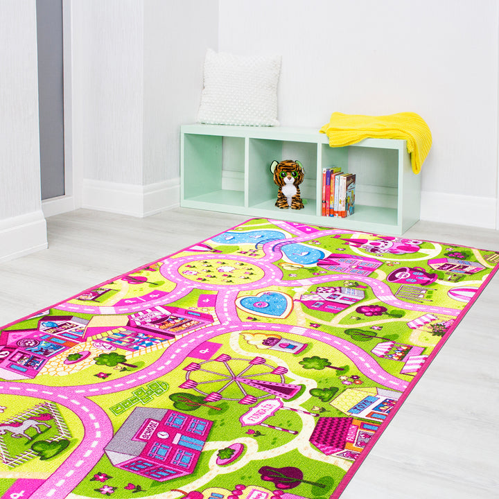 Детски Килим Kids 100/165 см за Детска стая -Sweet Village Розово