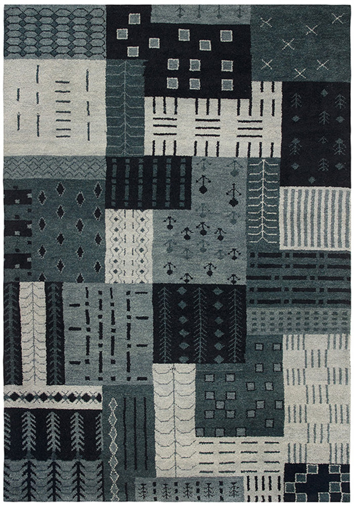 Wool Hand-Knotted Carpet Cordoba Patch 170/240 cm for Living Room Bedroom -Grau