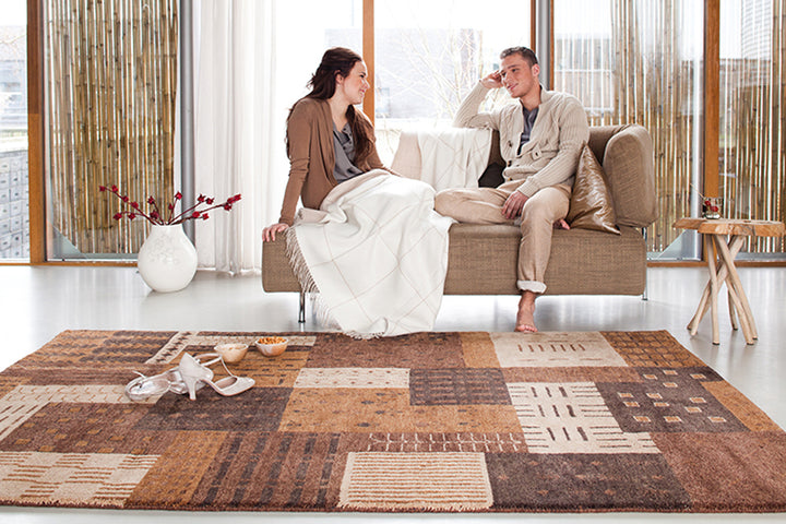 Wool Hand-Knotted Carpet Cordoba Patch 170/240 cm for Living Room Bedroom -Schoko