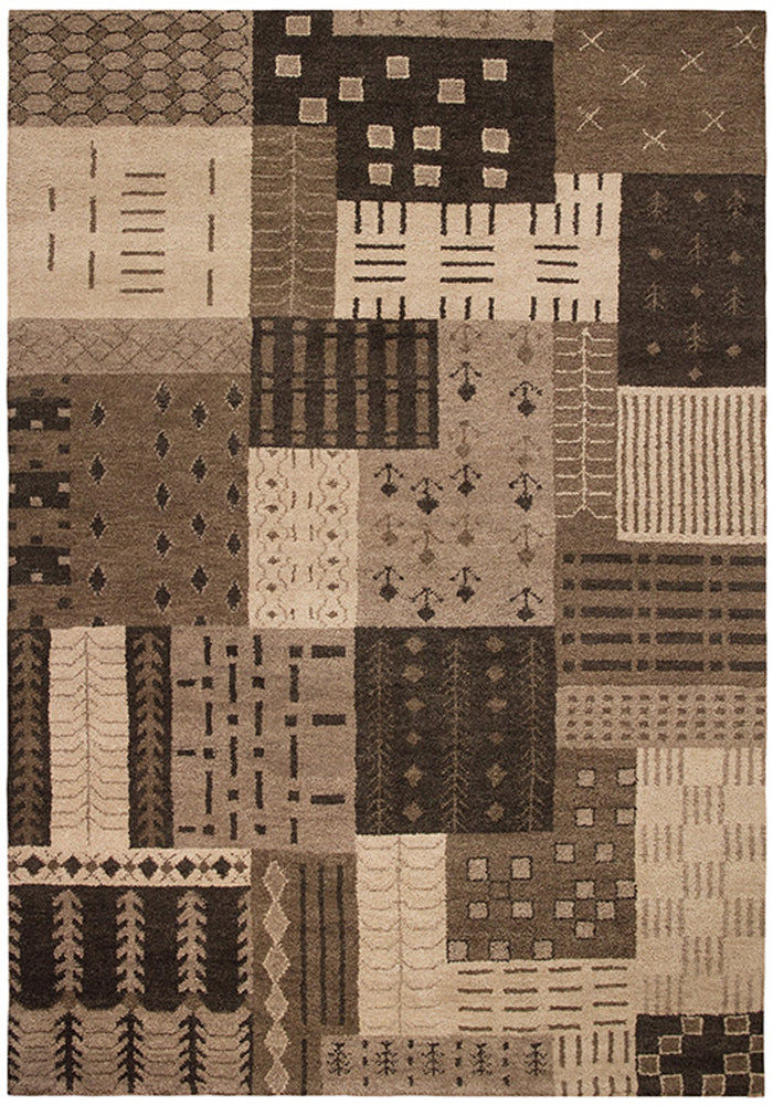 Wool Hand-Knotted Carpet Cordoba Patch 170/240 cm for Living Room Bedroom -Schoko