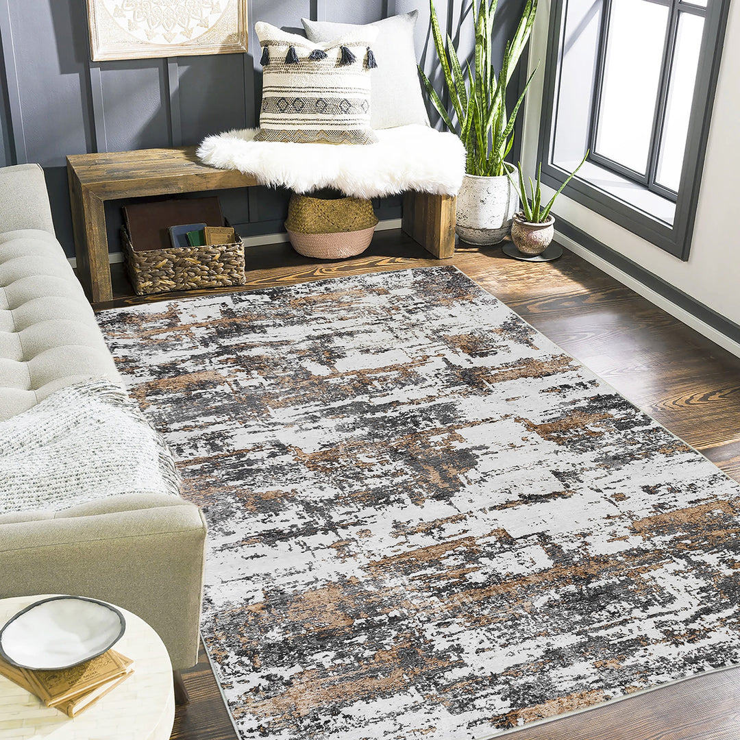 Мек Килим Хималая Абстракт Сиво-кремаво противоплъзгащ