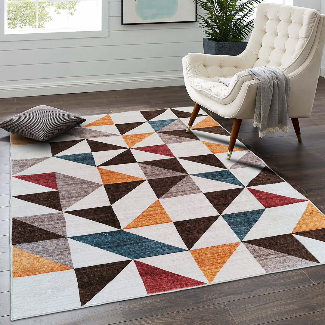 Мек Килим Хималая Геометрия Кремаво-кафяво противоплъзгащ