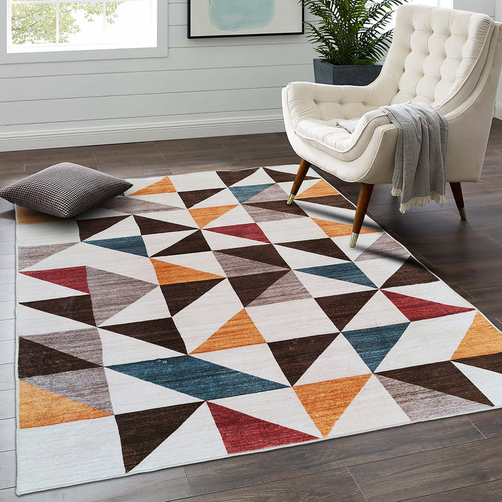 Мек Килим Хималая Геометрия Кремаво-кафяво противоплъзгащ