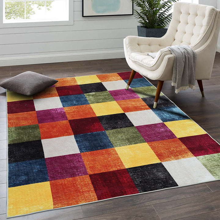 Soft Carpet Himalaya Squares Yellow-orange anti-slip