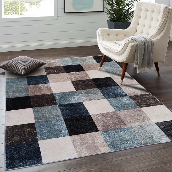 Мек Килим Хималая Квадрати Бежово-сини противоплъзгащ