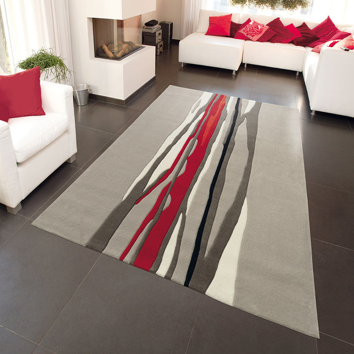 Designer Carpet Spirit 140/200 cm for Living Room Bedroom - Red Gray Stripes