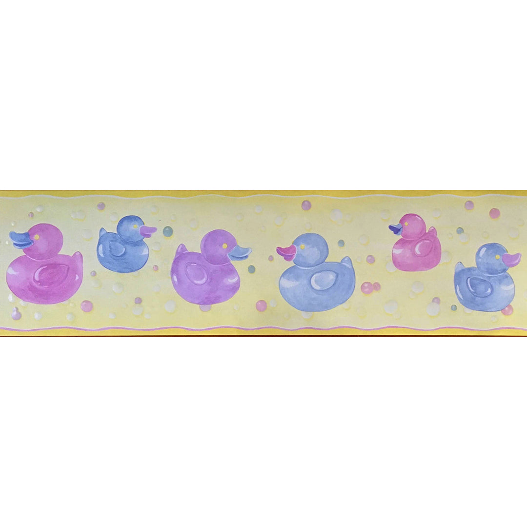 Wallpaper frieze purple ducklings 3D droplets yellow