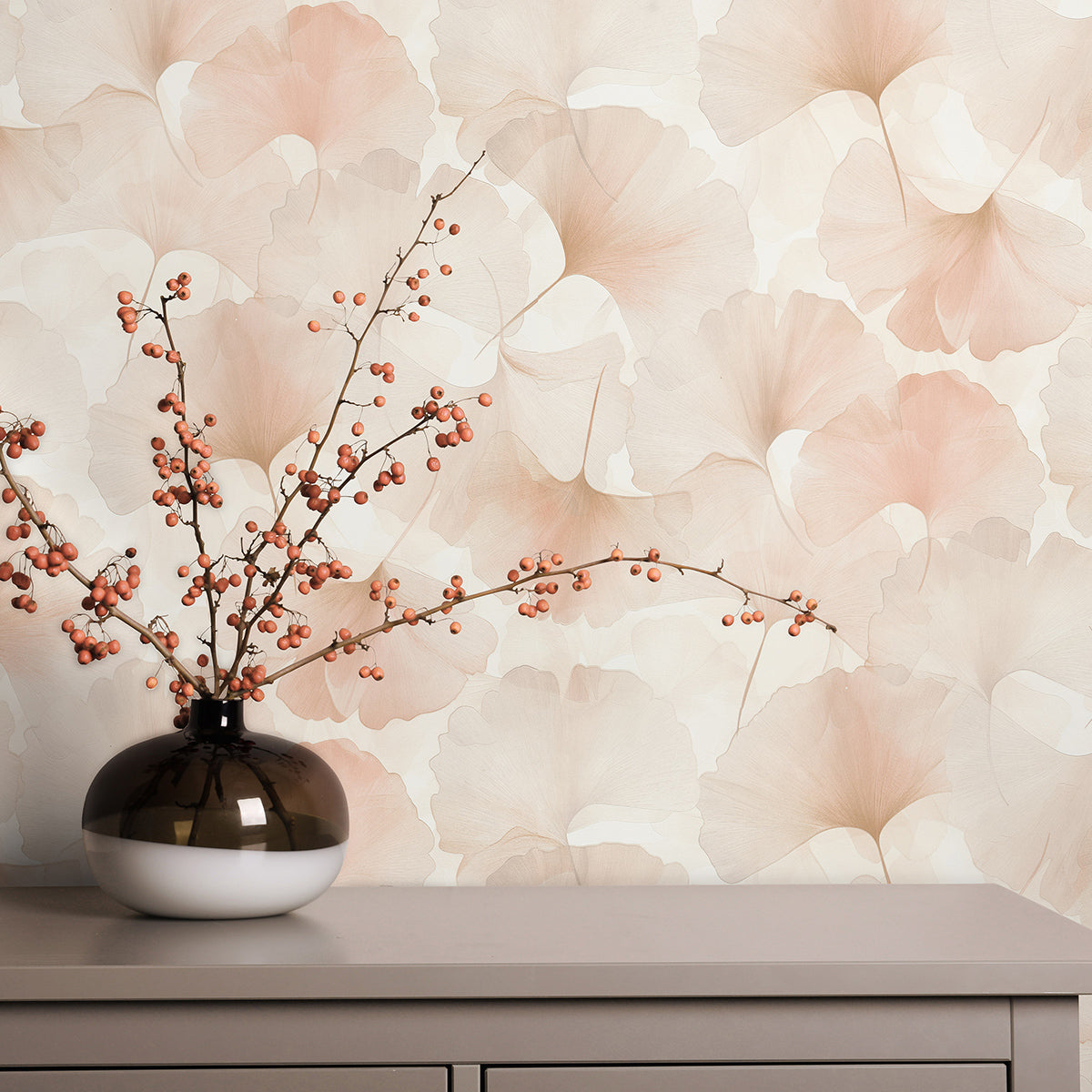 Тапет Листа гинко Розово Елизиум