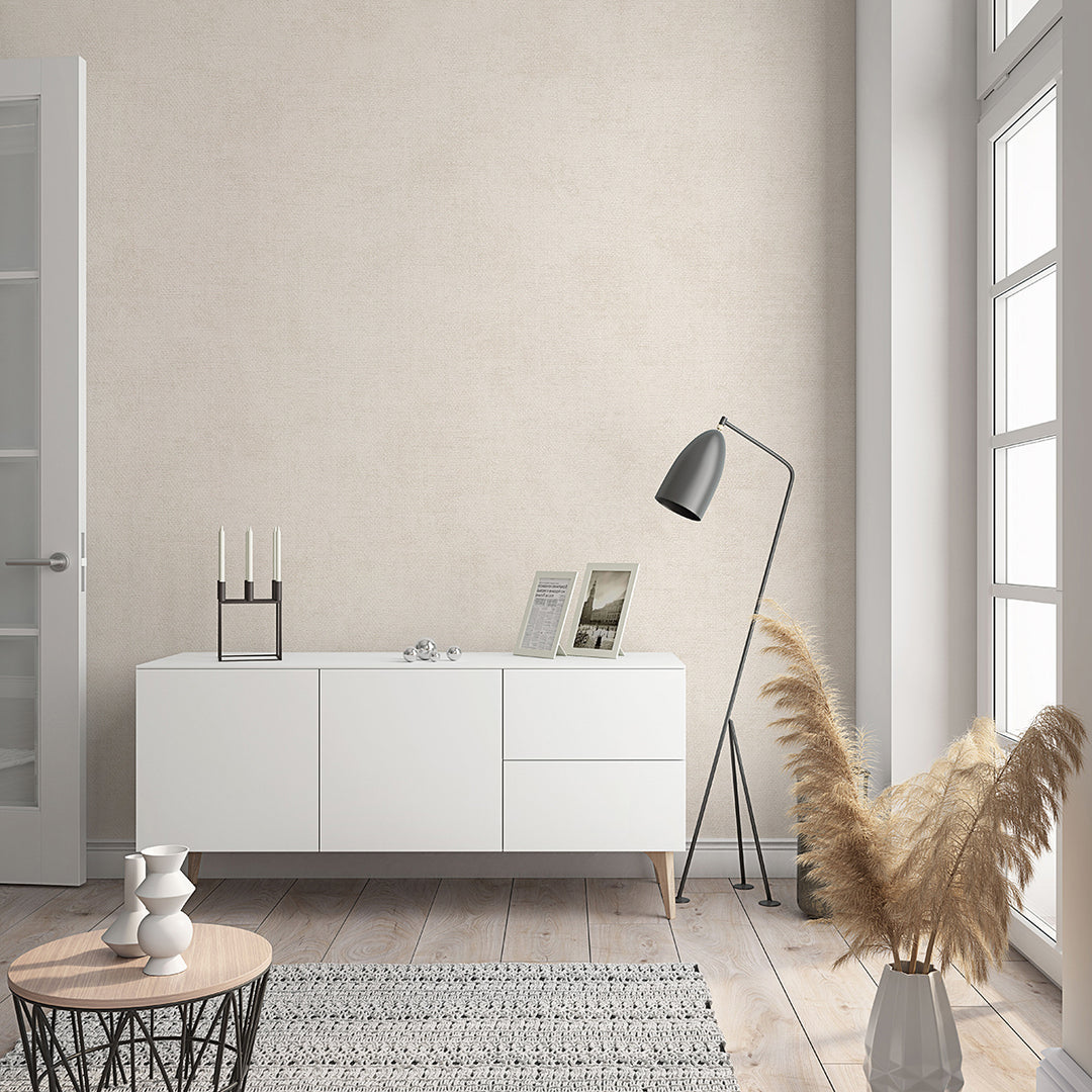 Текстилен ефект Тапет Бежово кремав Пастел плат Еден (Шейдс)