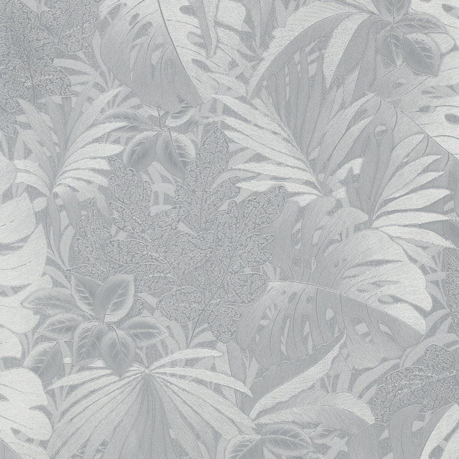 Текстилен ефект Тапет Цветя Сребърни Абстрактни листа Ботаника