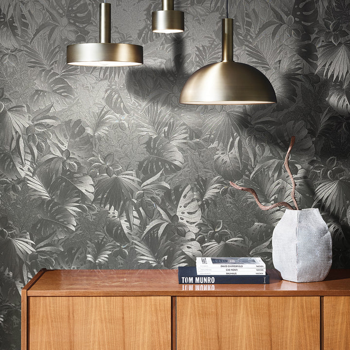 Текстилен ефект Тапет Цветя Бронзови Абстрактни листа Ботаника