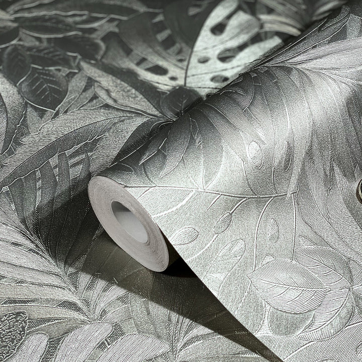 Текстилен ефект Тапет Цветя Бронзови Абстрактни листа Ботаника