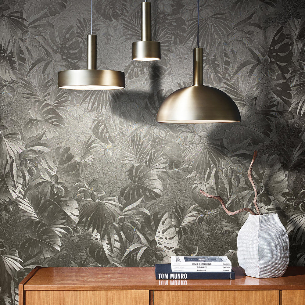 Текстилен ефект Тапет Цветя Златни Абстрактни листа Ботаника