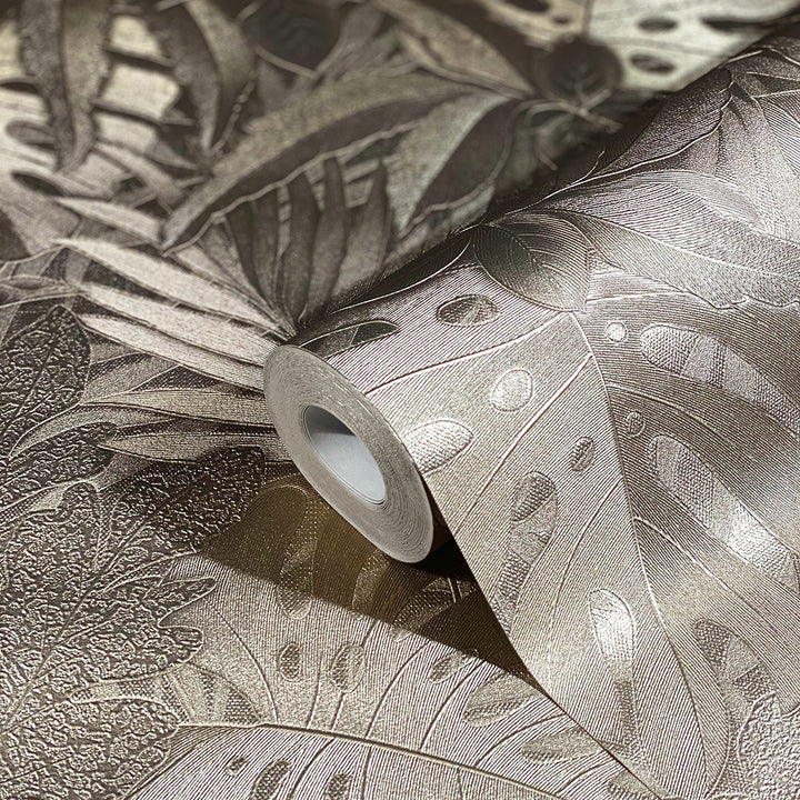 Текстилен ефект Тапет Цветя Златни Абстрактни листа Ботаника