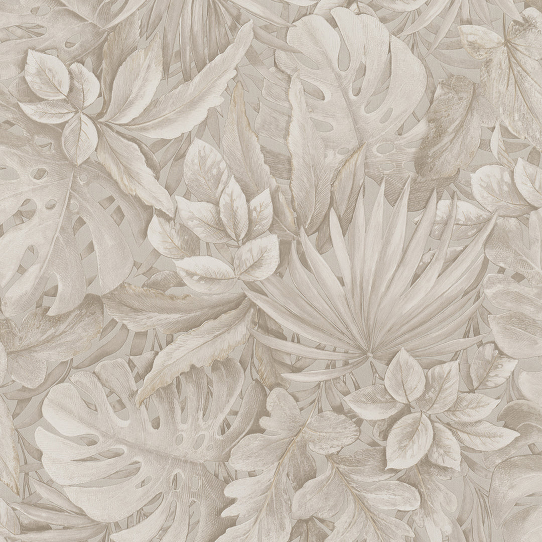 Текстилен ефект Тапет Цветя Бежови Листа Крем Ботаника