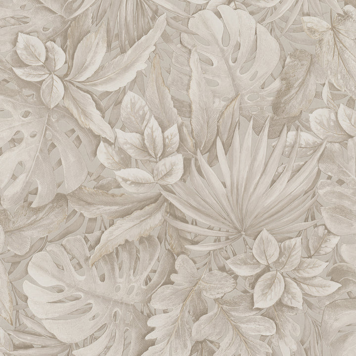 Текстилен ефект Тапет Цветя Бежови Листа Крем Ботаника