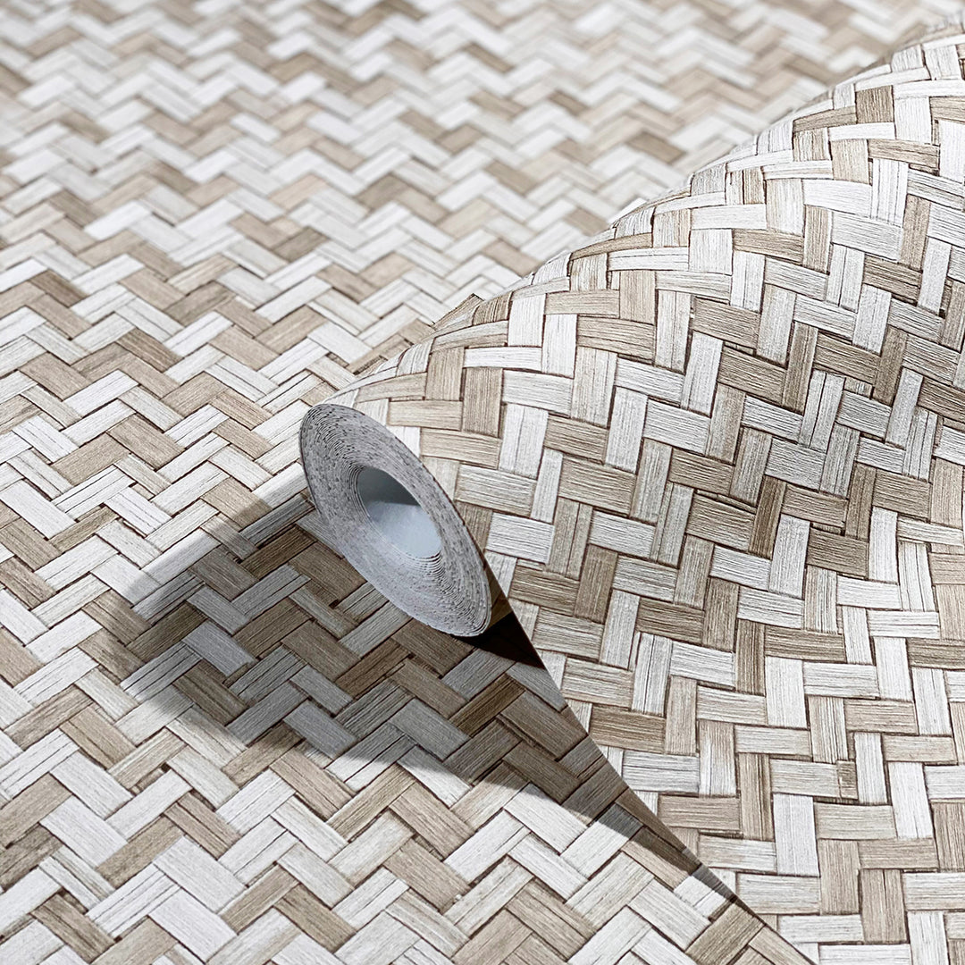 Текстилен ефект Тапет Геометричен Плетеница Беж Ботаника