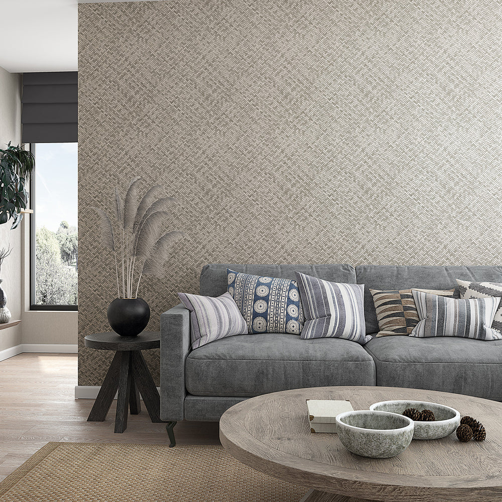 Текстилен ефект Тапет Геометричен Плетеница Таупе Ботаника