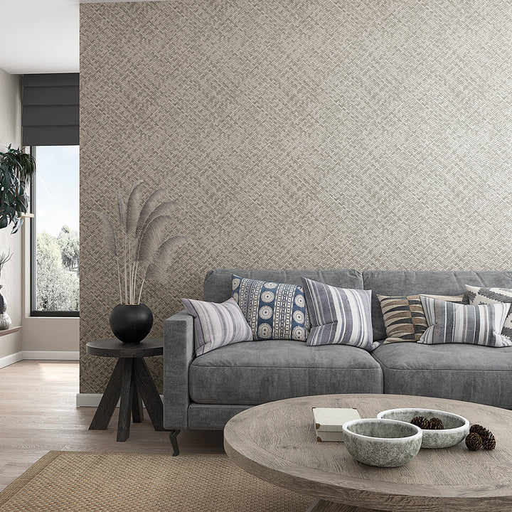 Текстилен ефект Тапет Геометричен Плетеница Таупе Ботаника