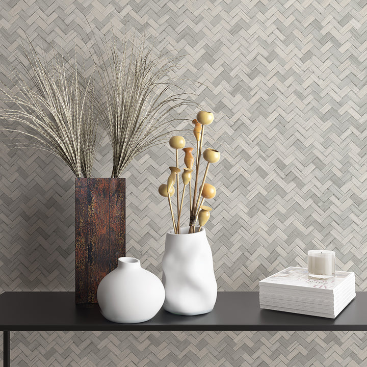 Текстилен ефект Тапет Геометричен Плетеница Таупе Ботаника