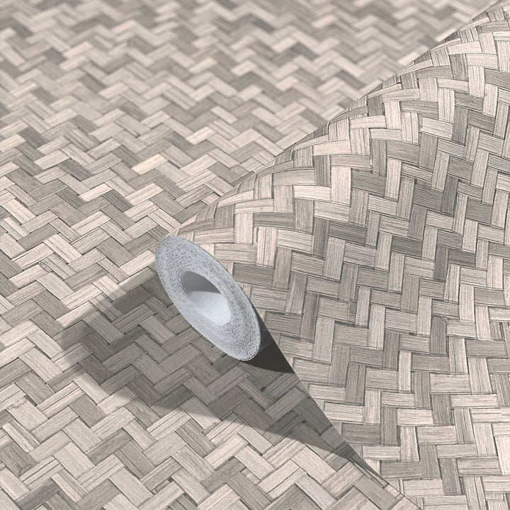 Текстилен ефект Тапет Геометричен Плетеница Таупе Ботаника