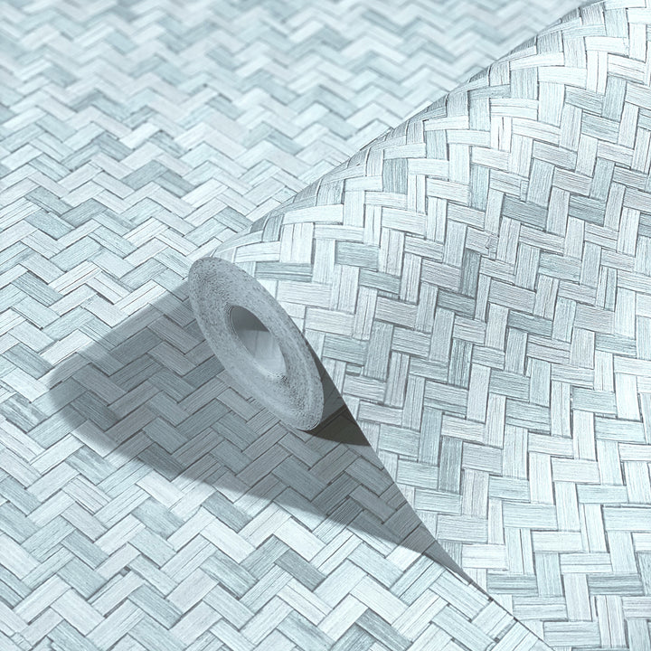 Текстилен ефект Тапет Геометричен Плетеница Тюркоаз Ботаника