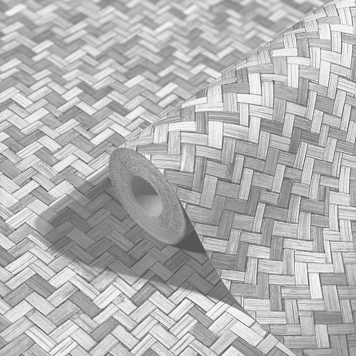 Текстилен ефект Тапет Геометричен Плетеница Сив Ботаника