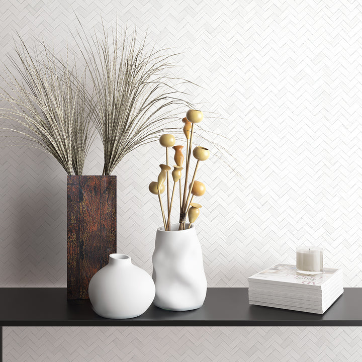 Текстилен ефект Тапет Геометричен Плетеница Бял Ботаника