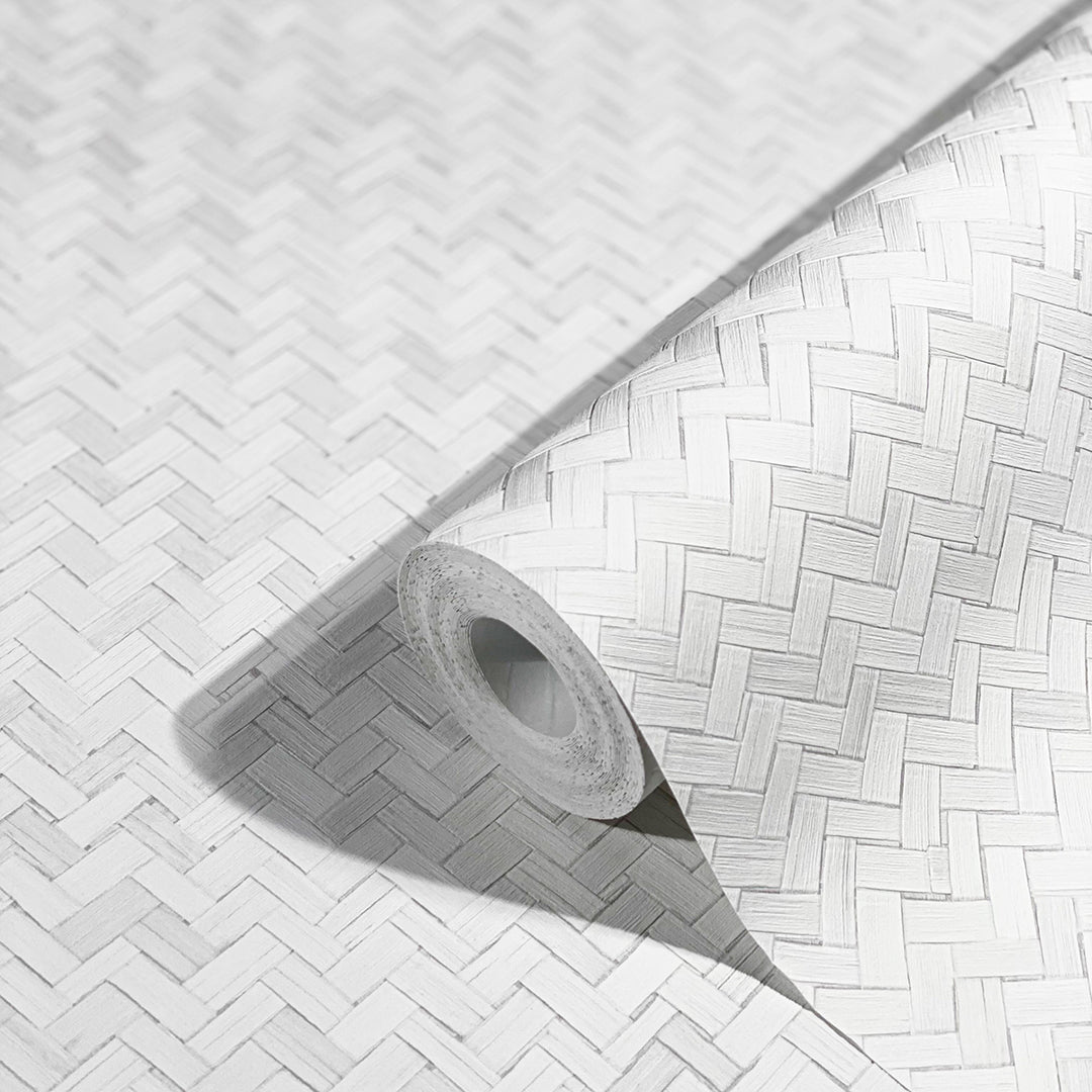 Текстилен ефект Тапет Геометричен Плетеница Бял Ботаника