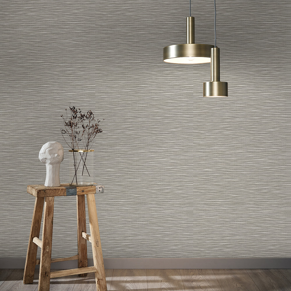 Текстилен ефект Тапет Едноцветен Текстил меланж Таупе Ботаника