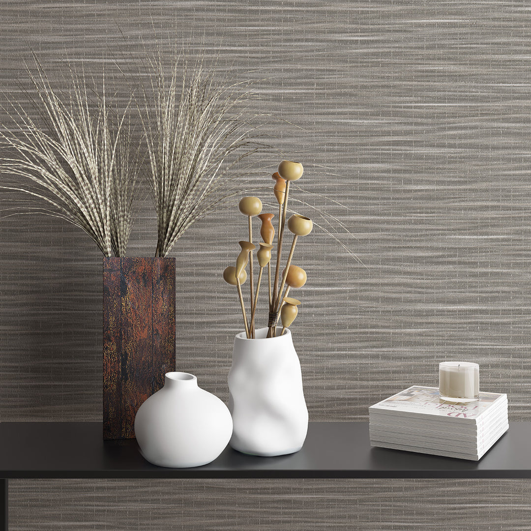 Текстилен ефект Тапет Едноцветен Текстил меланж Таупе Ботаника